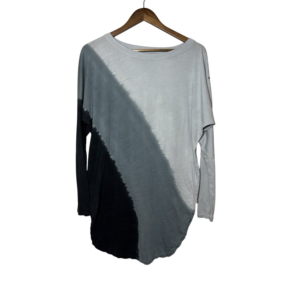 Johnny Was Long Sleeve Cotton Tunic Top Ombre Dip Dye Blue Gray Sz S